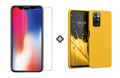 Set Husa Silicon plus Folie din sticla transparenta compatibila cu Xiaomi Redmi 10, galbena, protectie 360