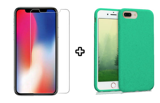 Set Husa Silicon + Folie din sticla transparenta Case Friendly compatibila cu Apple iPhone 7, menta, protectie 360