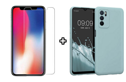 Set Husa Silicon plus Folie din sticla transparenta Case Friendly compatibila cu OPPO A16, menta, protectie 360