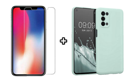 Set Husa Silicon plus Folie din sticla transparenta Case Friendly compatibila cu OPPO A54 4G, menta, protectie 360