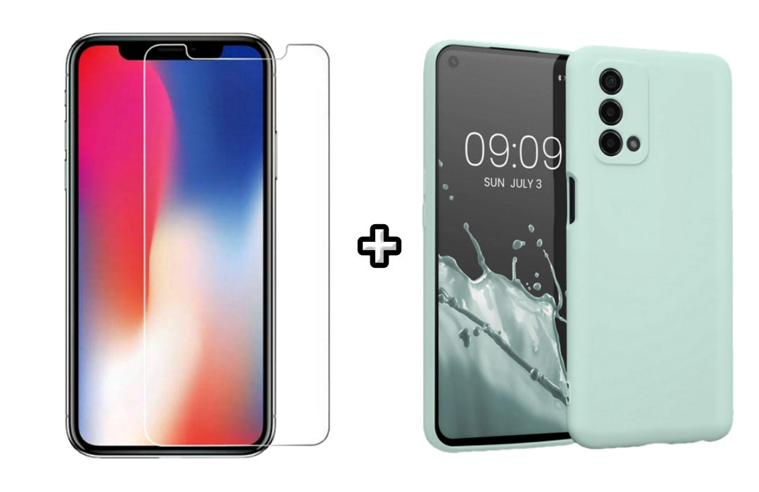 Set Husa Silicon plus Folie din sticla transparenta Case Friendly compatibila cu OPPO A74 4G, menta, protectie 360