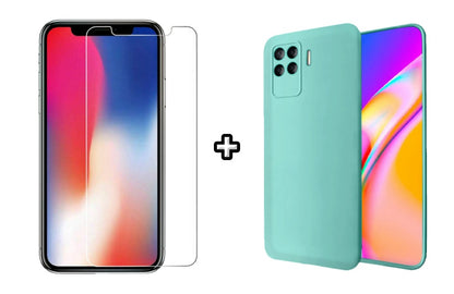 Set Husa Silicon plus Folie din sticla transparenta Case Friendly compatibila cu OPPO Reno5 Lite, menta, protectie 360