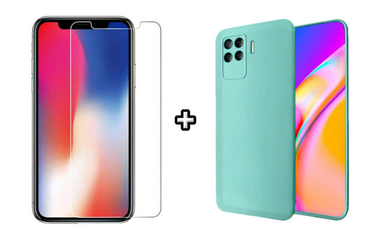 Set Husa Silicon plus Folie din sticla transparenta Case Friendly compatibila cu OPPO Reno5 Lite, menta, protectie 360