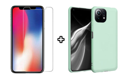 Set Husa Silicon plus Folie din sticla transparenta compatibila cu Xiaomi Mi 11 Lite, menta, protectie 360