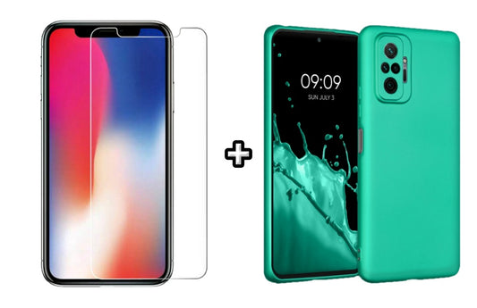 Set Husa Silicon plus Folie din sticla transparenta compatibila cu Xiaomi Redmi Note 10s, menta, protectie 360