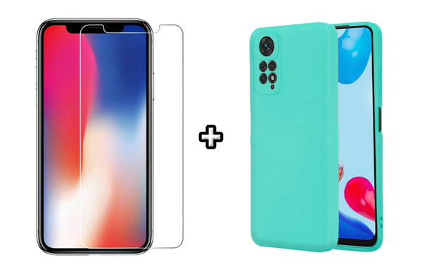 Set Husa Silicon plus Folie din sticla transparenta compatibila cu Xiaomi Redmi Note 11 Pro, menta, protectie 360