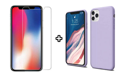 Set Husa Silicon + Folie din sticla transparenta Case Friendly compatibila cu Apple iPhone 12 Pro Max, mov, protectie 360