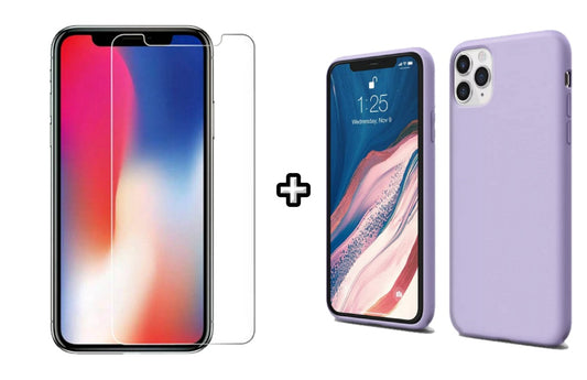 Set Husa Silicon + Folie din sticla transparenta Case Friendly compatibila cu Apple iPhone 12 Pro, mov, protectie 360