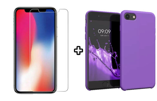 Set Husa Silicon + Folie din sticla transparenta Case Friendly compatibila cu Apple iPhone 7 Plus, mov, protectie 360