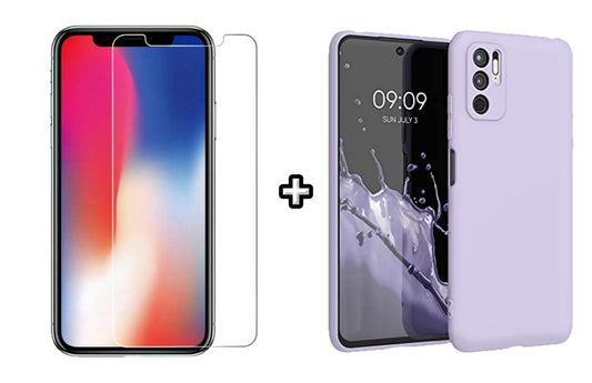 Set Husa Silicon plus Folie din sticla transparenta Case Friendly compatibila cu OPPO A16, mov, protectie 360