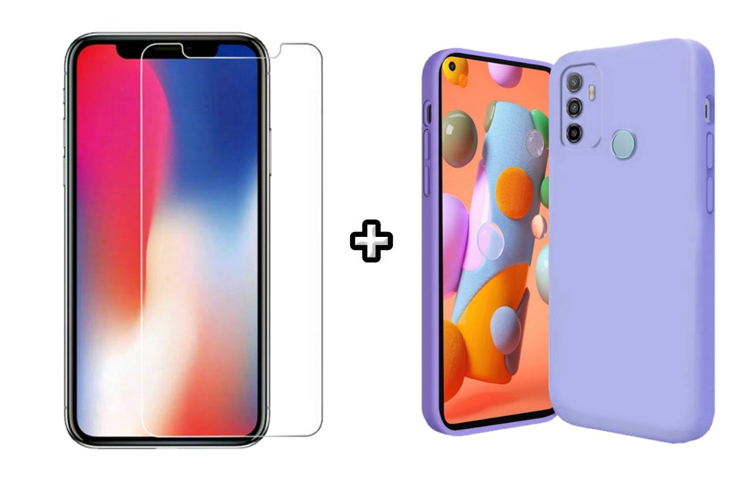 Set Husa Silicon plus Folie din sticla transparenta Case Friendly compatibila cu OPPO A33 4G, mov, protectie 360