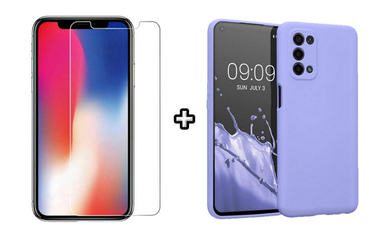 Set Husa Silicon plus Folie din sticla transparenta Case Friendly compatibila cu OPPO A92, mov, protectie 360