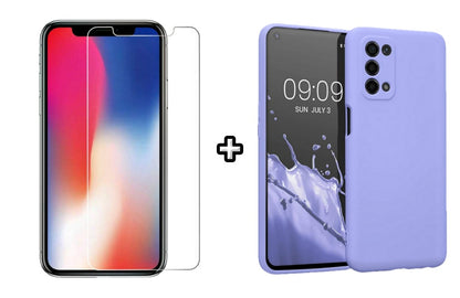 Set Husa Silicon plus Folie din sticla transparenta Case Friendly compatibila cu OPPO A52, mov, protectie 360
