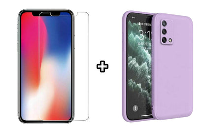 Set Husa Silicon plus Folie din sticla transparenta Case Friendly compatibila cu OPPO A74 4G, mov, protectie 360