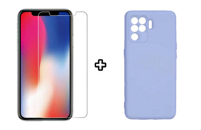 Set Husa Silicon plus Folie din sticla transparenta Case Friendly compatibila cu OPPO Reno5 Lite, mov, protectie 360
