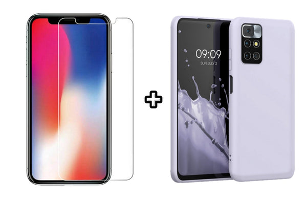 Set Husa Silicon plus Folie din sticla transparenta compatibila cu Xiaomi Redmi 10, mov, protectie 360