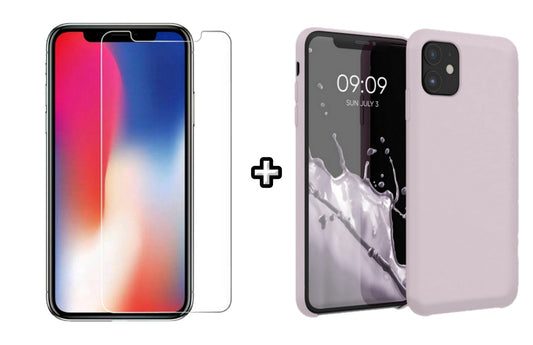 Set Husa Silicon plus Folie din sticla transparenta compatibila cu Xiaomi Mi 11 Lite, mov, protectie 360