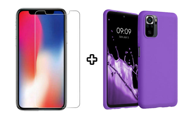 Set Husa Silicon plus Folie din sticla transparenta compatibila cu Xiaomi Redmi Note 10 Pro, mov, protectie 360