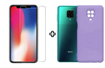 Set Husa Silicon plus Folie din sticla transparenta compatibila cu Xiaomi Redmi Note 9 Pro, mov, protectie 360
