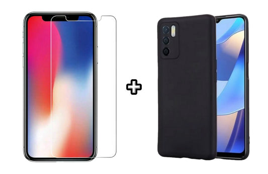 Set Husa Silicon plus Folie din sticla transparenta Case Friendly compatibila cu OPPO A16, neagra, protectie 360