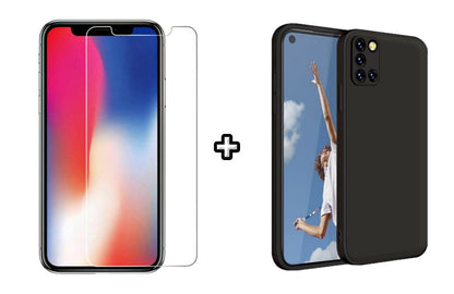 Set Husa Silicon plus Folie din sticla transparenta Case Friendly compatibila cu OPPO A54 4G, neagra, protectie 360