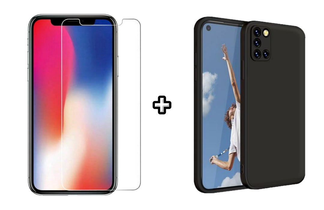 Set Husa Silicon plus Folie din sticla transparenta Case Friendly compatibila cu OPPO A52, neagra, protectie 360