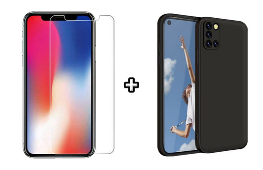 Set Husa Silicon plus Folie din sticla transparenta Case Friendly compatibila cu OPPO A52, neagra, protectie 360