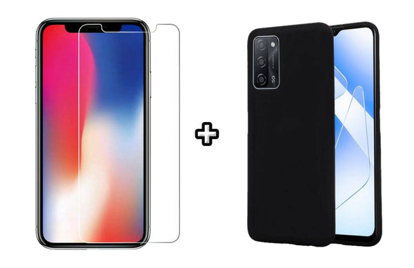 Set Husa Silicon plus Folie din sticla transparenta Case Friendly compatibila cu OPPO A74 4G, neagra, protectie 360