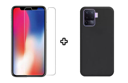 Set Husa Silicon plus Folie din sticla transparenta Case Friendly compatibila cu OPPO Reno5 Lite, neagra, protectie 360