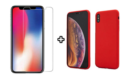 Set Husa Silicon + Folie din sticla transparenta Case Friendly compatibila cu Apple iPhone XR, rosie, protectie 360