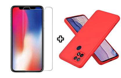 Set Husa Silicon plus Folie din sticla transparenta Case Friendly compatibila cu OPPO A15, rosie, protectie 360