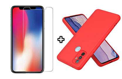 Set Husa Silicon plus Folie din sticla transparenta Case Friendly compatibila cu OPPO A53, rosie, protectie 360