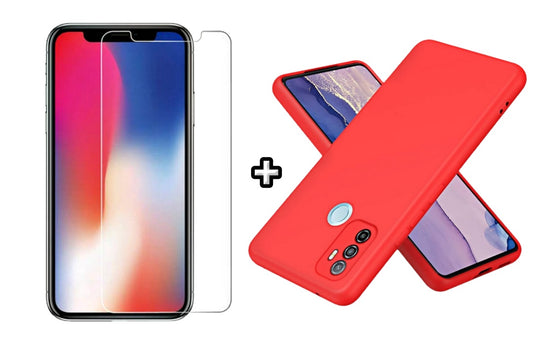 Set Husa Silicon plus Folie din sticla transparenta Case Friendly compatibila cu OPPO A33 4G, rosie, protectie 360