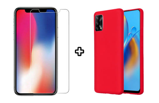 Set Husa Silicon plus Folie din sticla transparenta Case Friendly compatibila cu OPPO A74 4G, rosie, protectie 360