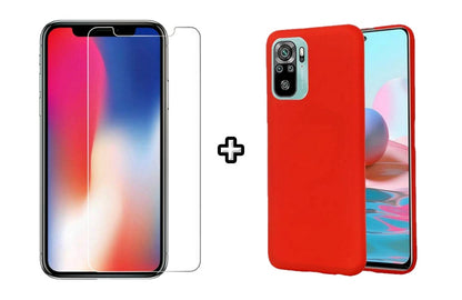Set Husa Silicon plus Folie din sticla transparenta compatibila cu Xiaomi Redmi Note 10s, rosie, protectie 360