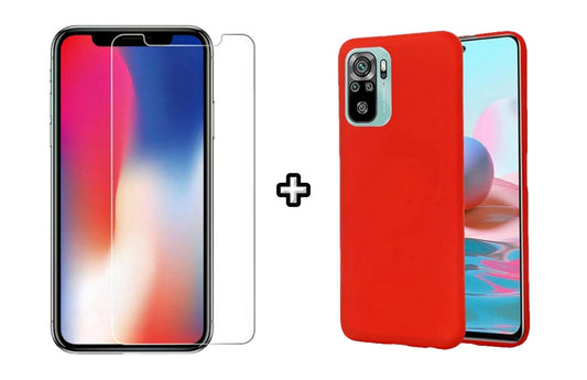 Set Husa Silicon plus Folie din sticla transparenta compatibila cu Xiaomi Redmi Note 10s, rosie, protectie 360