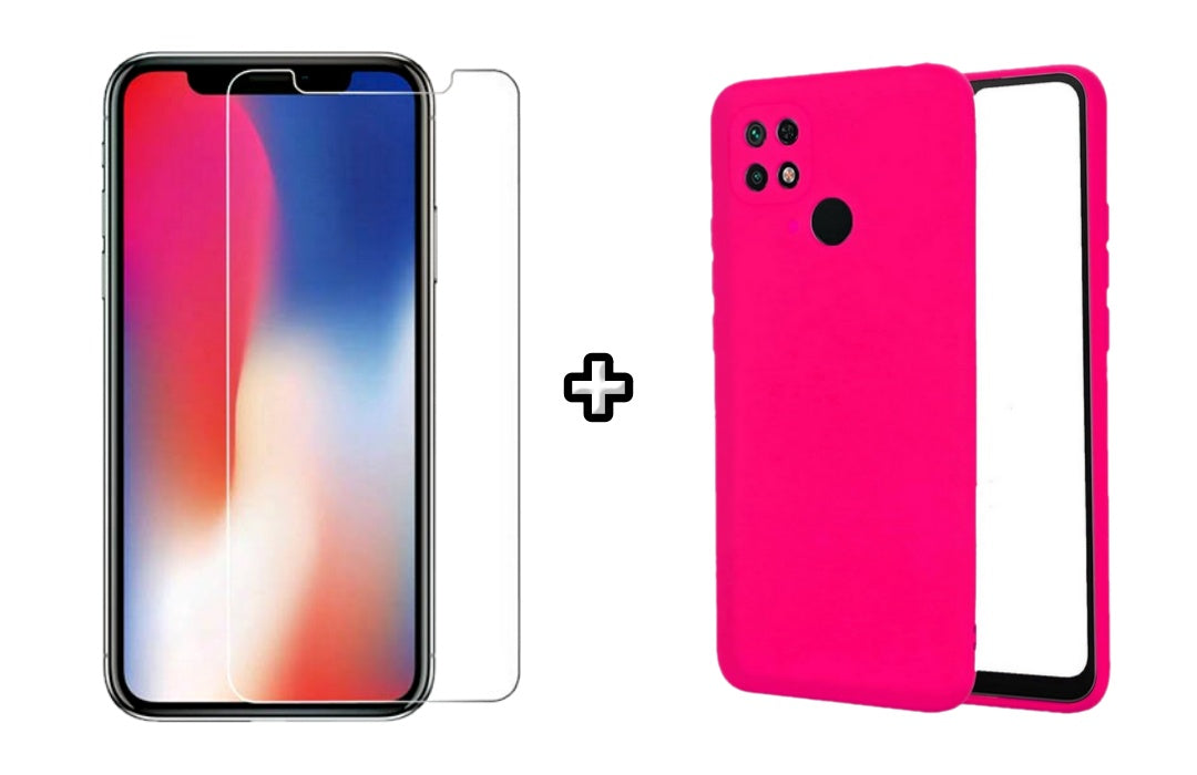 Set Husa Silicon plus Folie din sticla transparenta Case Friendly compatibila cu OPPO A15, roz neon, protectie 360