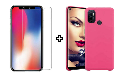 Set Husa Silicon plus Folie din sticla transparenta Case Friendly compatibila cu OPPO A33 4G, roz neon, protectie 360