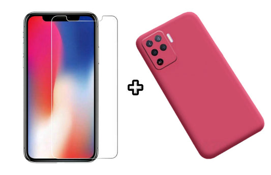 Set Husa Silicon plus Folie din sticla transparenta Case Friendly compatibila cu OPPO Reno5 Lite, roz neon, protectie 360