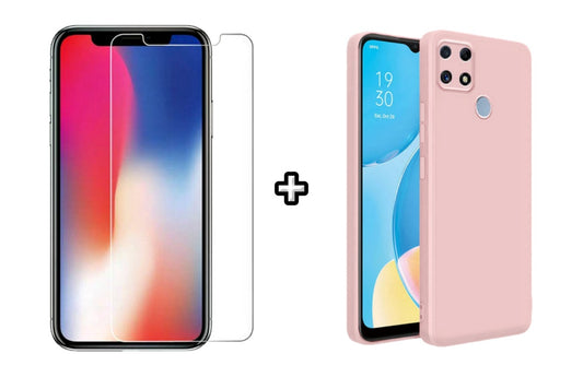 Set Husa Silicon plus Folie din sticla transparenta Case Friendly compatibila cu OPPO A15, roz pudra, protectie 360