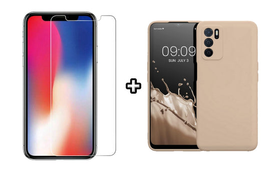 Set Husa Silicon plus Folie din sticla transparenta Case Friendly compatibila cu OPPO A16, roz pudra, protectie 360