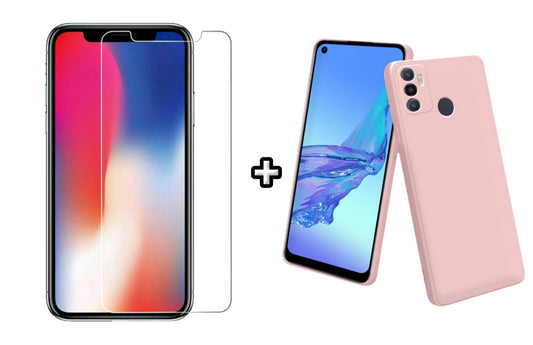 Set Husa Silicon plus Folie din sticla transparenta Case Friendly compatibila cu OPPO A33 4G, roz pudra, protectie 360