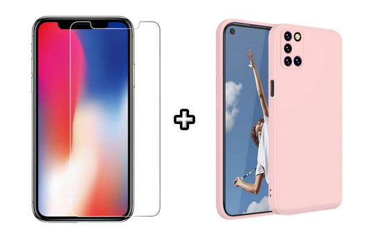 Set Husa Silicon plus Folie din sticla transparenta Case Friendly compatibila cu OPPO A52, roz pudra, protectie 360