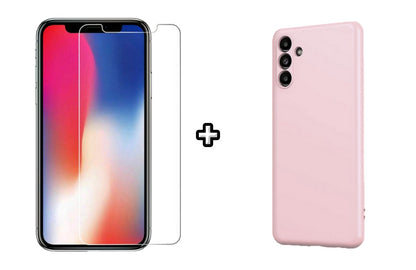 Set Husa Silicon plus Folie din sticla transparenta Case Friendly compatibila cu Samsung Galaxy A55, roz pudra, protectie 360