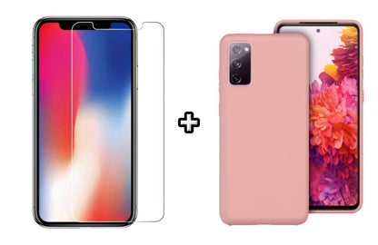 Set Husa Silicon plus Folie din sticla transparenta Case Friendly compatibila cu Samsung Galaxy S20 Plus, roz pudra, protectie 360
