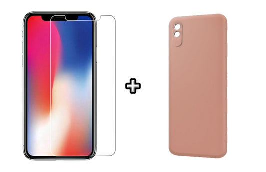 Set Husa Silicon plus Folie din sticla transparenta compatibila cu Xiaomi Redmi 9A, roz pudra, protectie 360