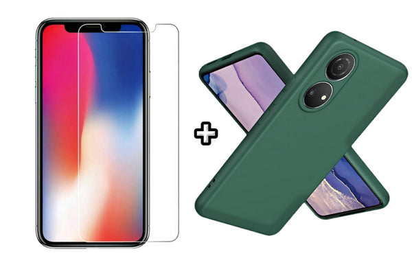 Set Husa Silicon plus Folie din sticla transparenta Case Friendly compatibila cu Honor X7b, verde inchis, protectie 360