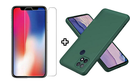 Set Husa Silicon plus Folie din sticla transparenta Case Friendly compatibila cu OPPO A15, verde inchis, protectie 360