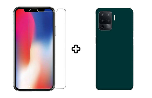 Set Husa Silicon plus Folie din sticla transparenta Case Friendly compatibila cu OPPO Reno5 Lite, verde inchis, protectie 360