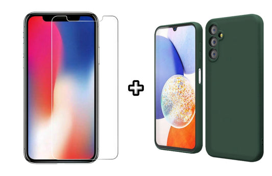 Set Husa Silicon plus Folie din sticla transparenta Case Friendly compatibila cu Samsung Galaxy A03s, verde inchis, protectie 360